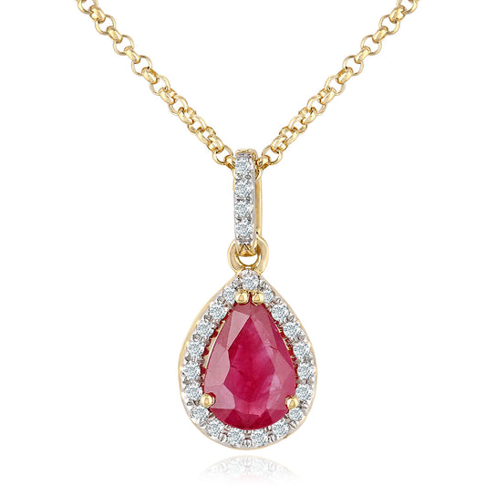 18ct Gold  7pts Diamond Pear 0.7ct Ruby Cluster Necklace 16" - DP1AXL606Y18RU