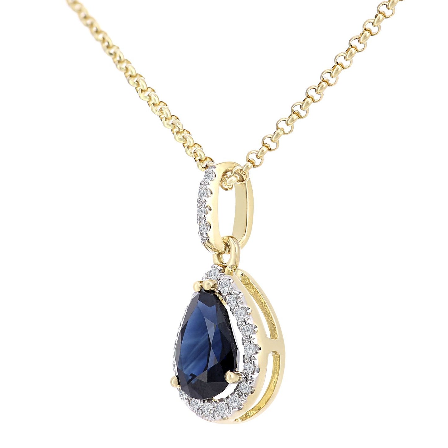 18ct Gold  7pts Diamond Pear 1ct Sapphire Cluster Necklace 16" - DP1AXL606Y18SA