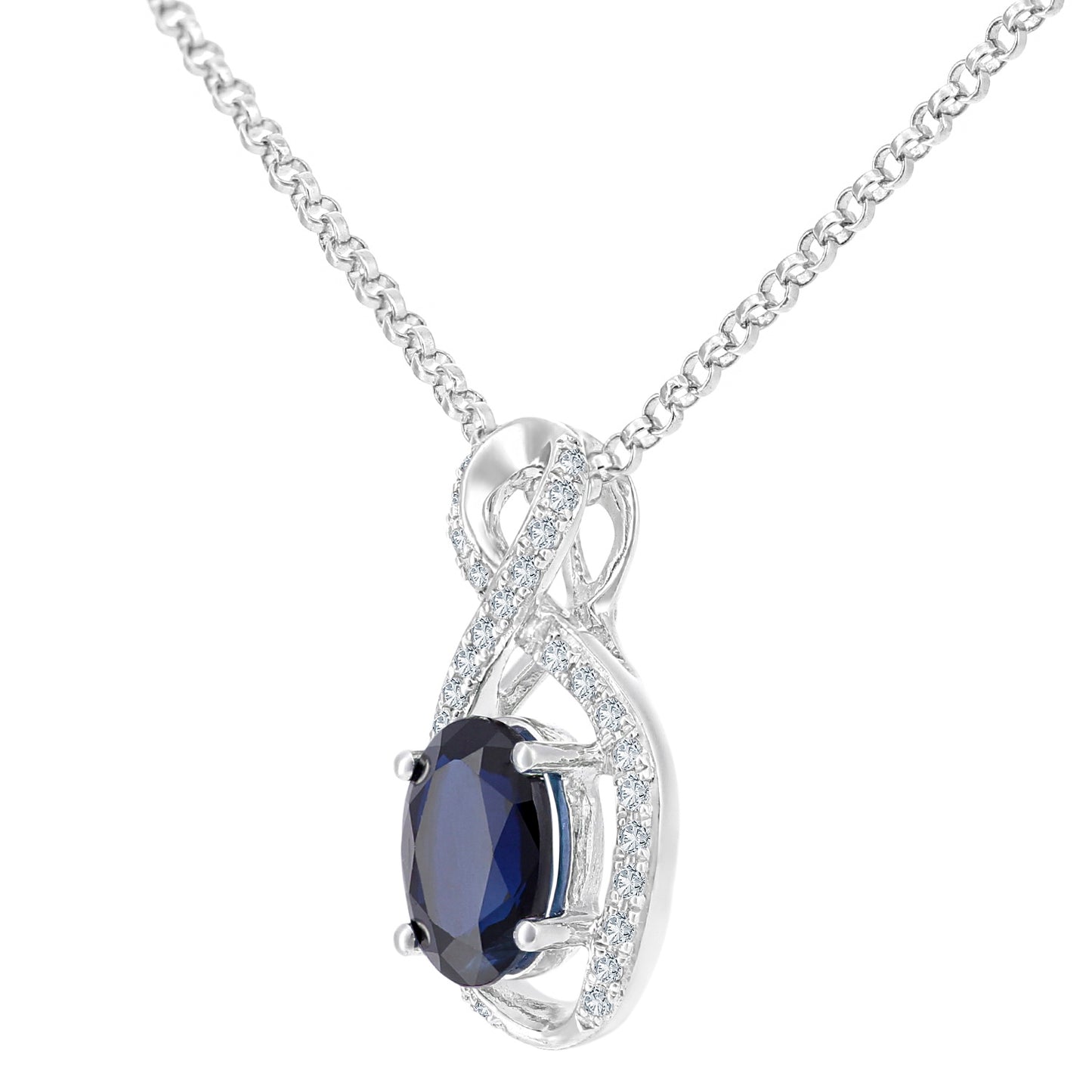 18ct White Gold  Diamond Oval Sapphire Infinity Necklace 16" - DP1AXL607W18SA