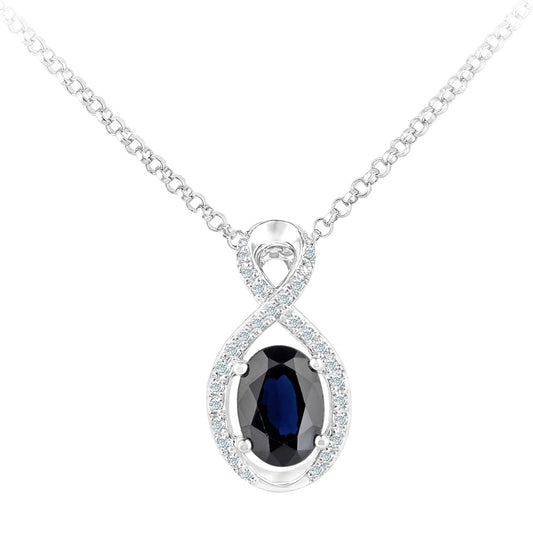 18ct White Gold  Diamond Oval Sapphire Infinity Necklace 16" - DP1AXL607W18SA