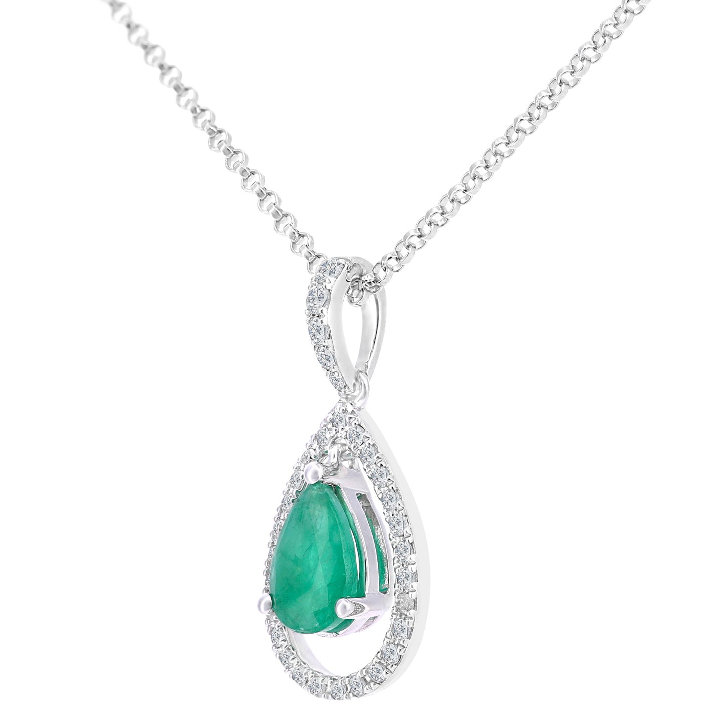 18ct White Gold  Diamond Pear 0.6ct Emerald Teardrop Necklace 16" - DP1AXL608W18EM