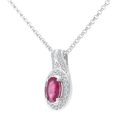 18ct White Gold  Diamond Oval 0.55ct Ruby Cluster Necklace 16" - DP1AXL609W18RU