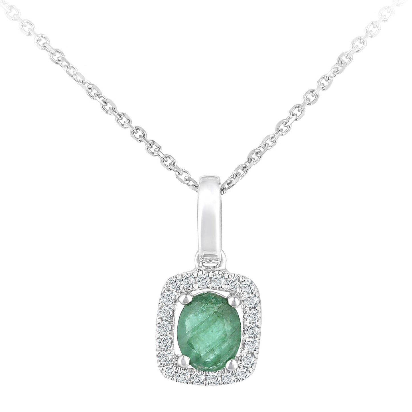 9ct White Gold  Diamond Oval 0.3ct Emerald Cluster Necklace 16" - DP1AXL611WEM