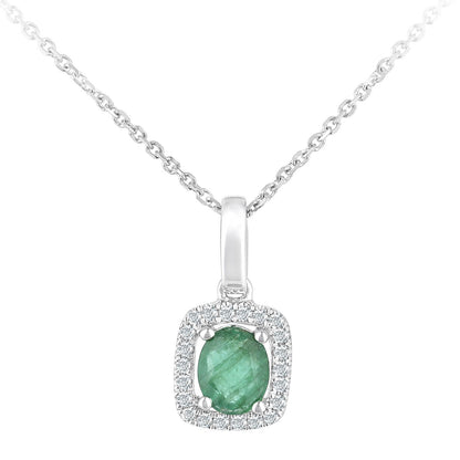 9ct White Gold  Diamond Oval 0.3ct Emerald Cluster Necklace 16" - DP1AXL611WEM
