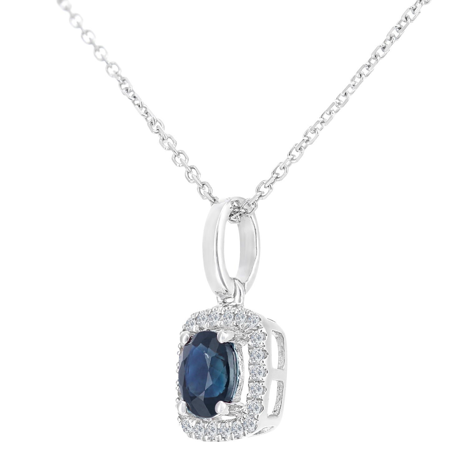 9ct White Gold  Diamond Oval 0.48ct Sapphire Cluster Necklace 16" - DP1AXL611WSA