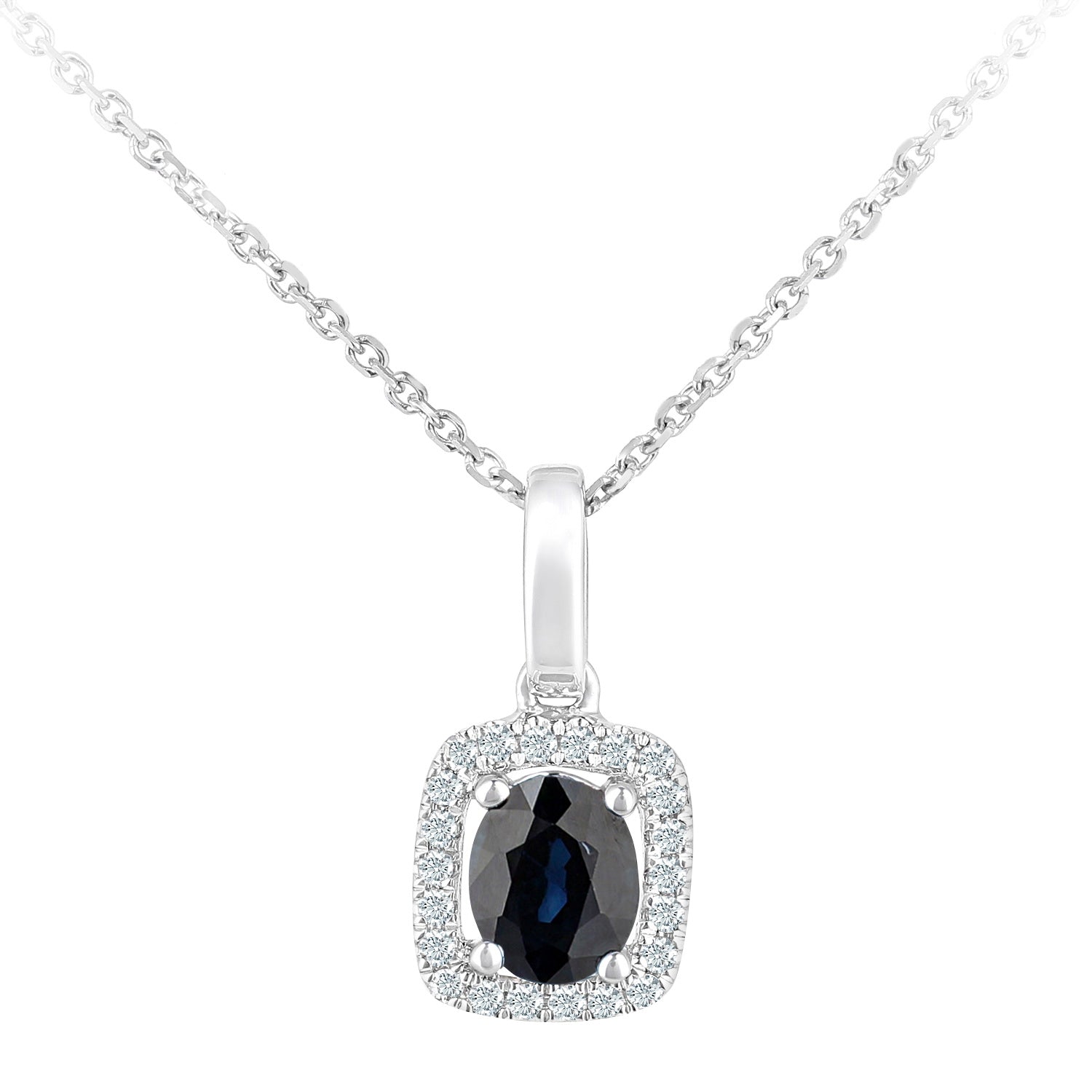 9ct White Gold  Diamond Oval 0.48ct Sapphire Cluster Necklace 16" - DP1AXL611WSA