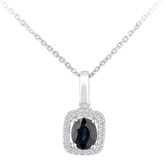 9ct White Gold Diamond Oval 0.48ct Sapphire Cluster Necklace 16" - DP1AXL611WSA
