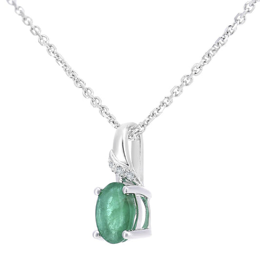 9ct White Gold  Diamond Oval 0.32ct Emerald Cluster Necklace 16" - DP1AXL612WEM