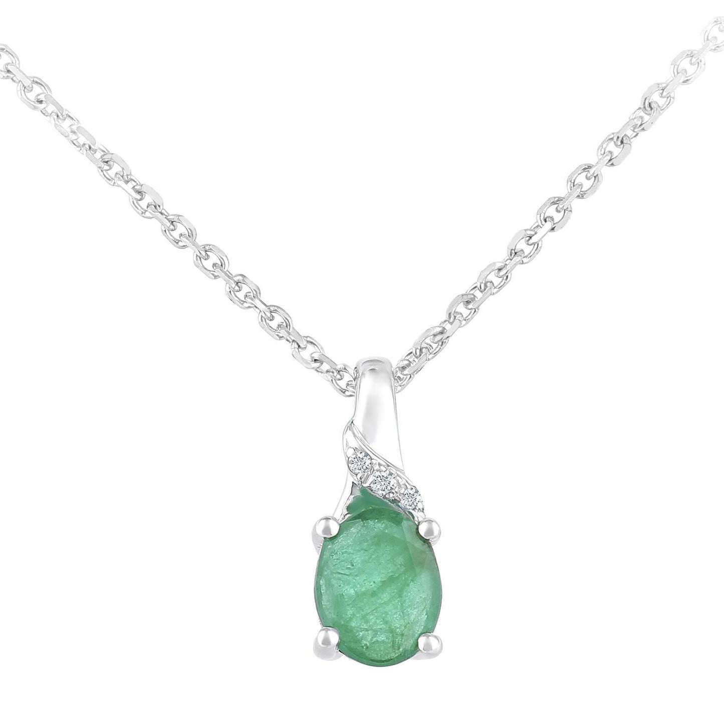 9ct White Gold  Diamond Oval 0.32ct Emerald Cluster Necklace 16" - DP1AXL612WEM