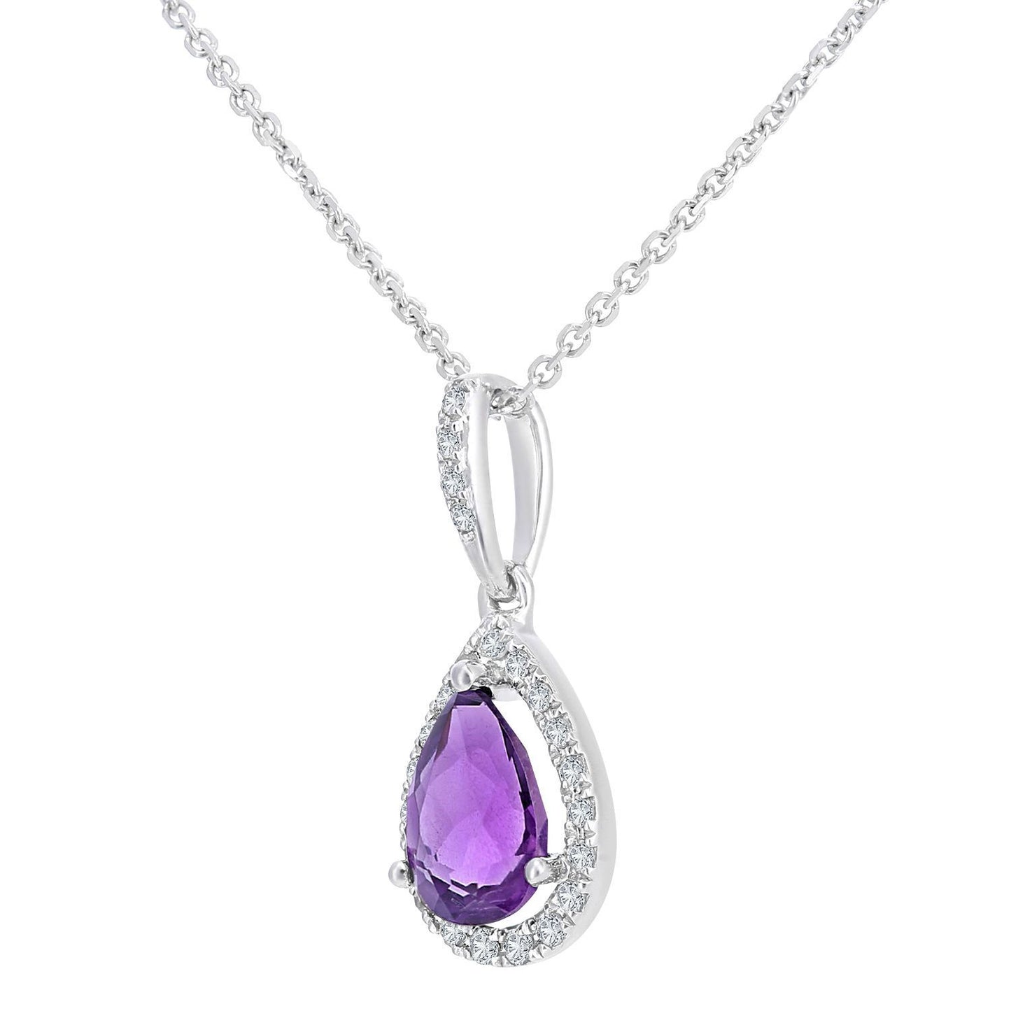 9ct White Gold  Diamond Pear 0.6ct Amethyst Teardrop Necklace 16" - DP1AXL618WAM