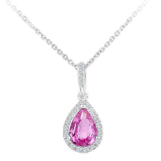 9ct White Gold  Diamond Pear Created Sapphire Necklace 16" - DP1AXL618WCPSA