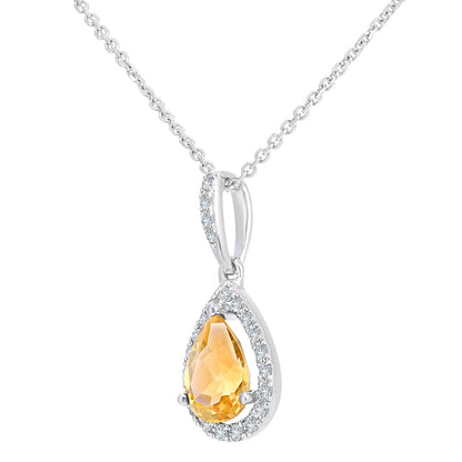 9ct White Gold  Diamond Pear 0.65ct Citrine Teardrop Necklace 16" - DP1AXL618WCT