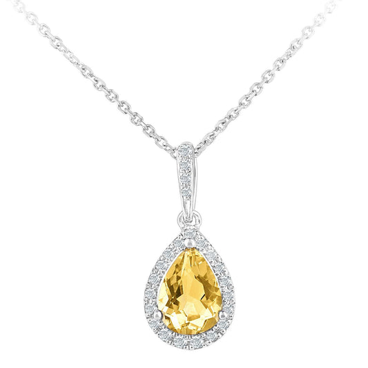 9ct White Gold  Diamond Pear 0.65ct Citrine Teardrop Necklace 16" - DP1AXL618WCT