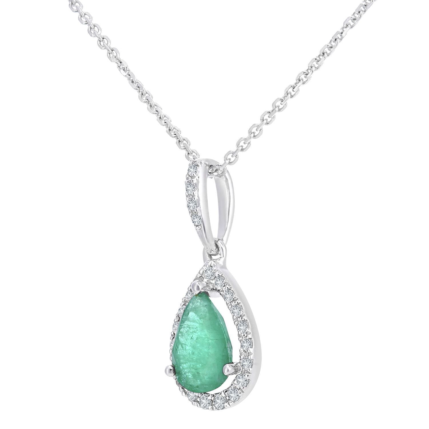 9ct White Gold  Diamond Pear 0.6ct Emerald Teardrop Necklace 16" - DP1AXL618WEM
