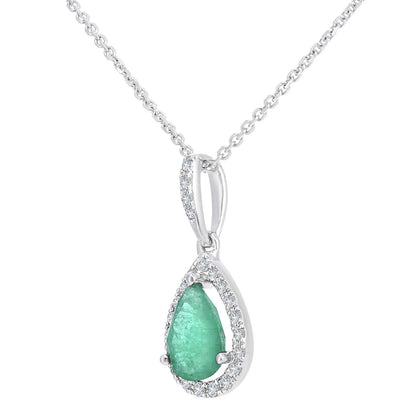 9ct White Gold  Diamond Pear 0.6ct Emerald Teardrop Necklace 16" - DP1AXL618WEM