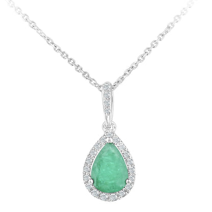 9ct White Gold  Diamond Pear 0.6ct Emerald Teardrop Necklace 16" - DP1AXL618WEM