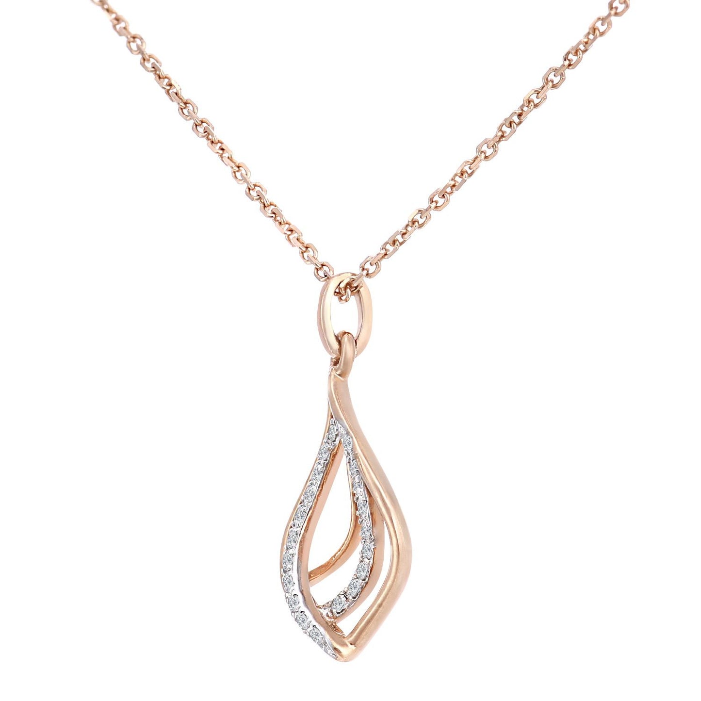 9ct Rose Gold  5pts Diamond Teardrop Pendant Necklace 16 inch - DP1AXL622R