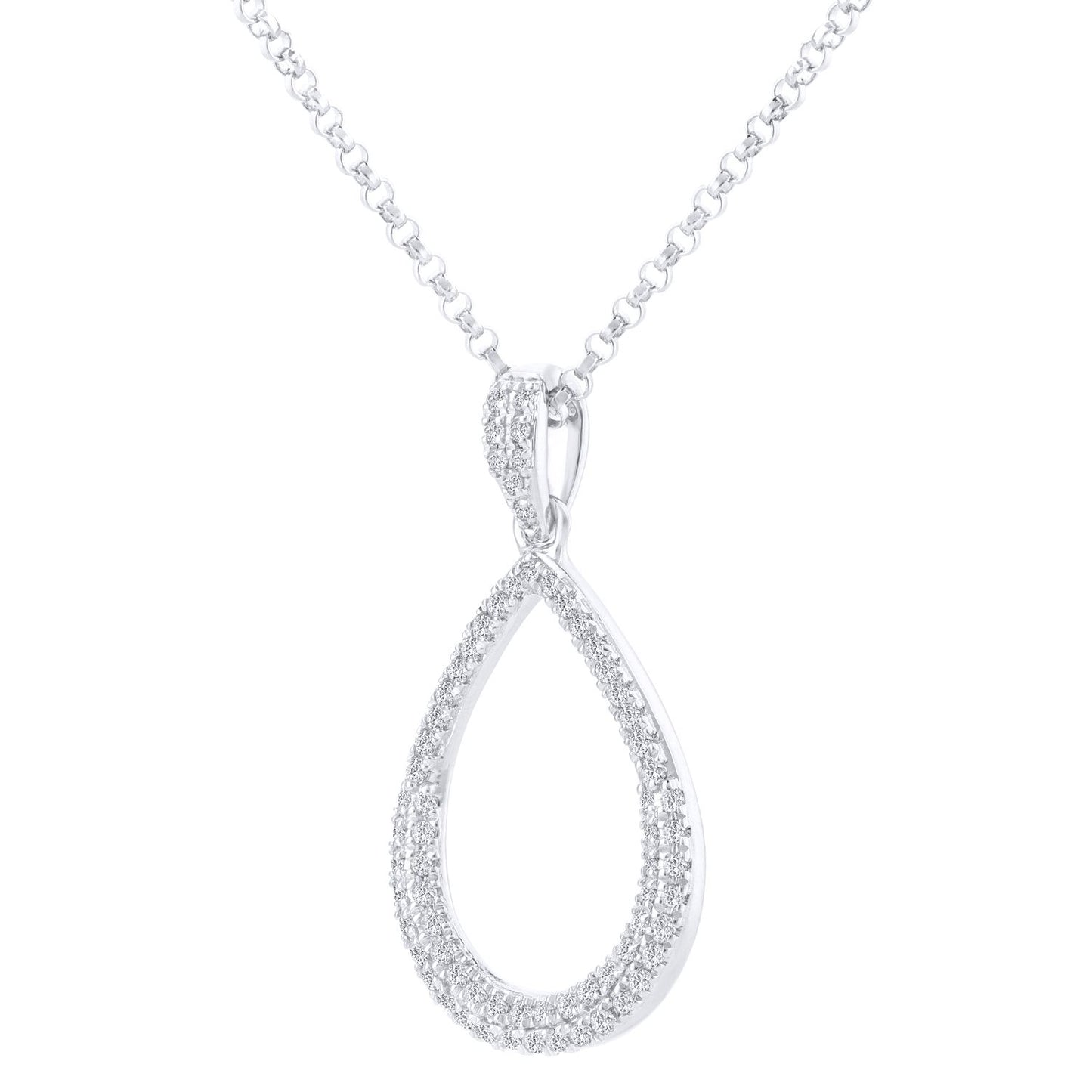 18ct White Gold  20pts Diamond Teardrop Pendant Necklace 16 inch - DP1AXL625W18