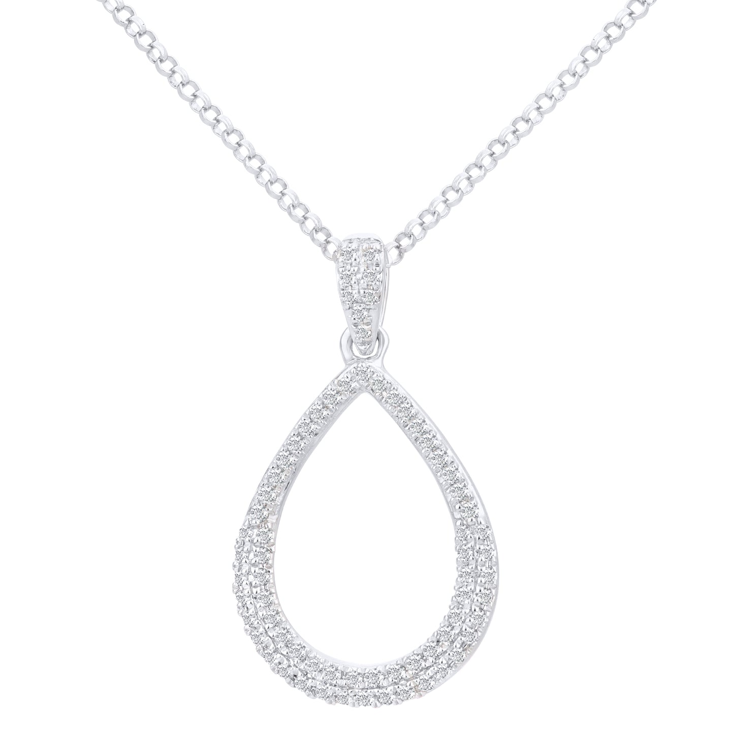 18ct White Gold  20pts Diamond Teardrop Pendant Necklace 16 inch - DP1AXL625W18