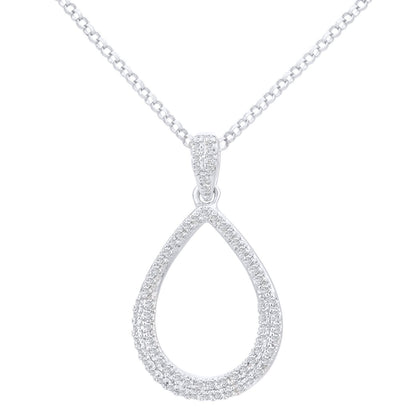 18ct White Gold  20pts Diamond Teardrop Pendant Necklace 16 inch - DP1AXL625W18