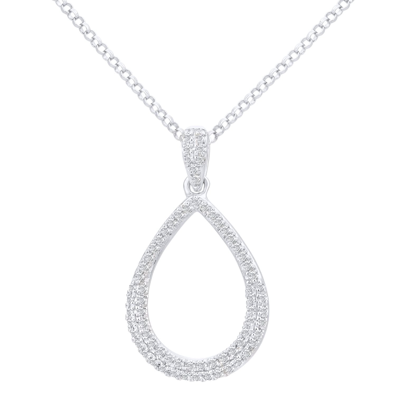 18ct White Gold  20pts Diamond Teardrop Pendant Necklace 16 inch - DP1AXL625W18