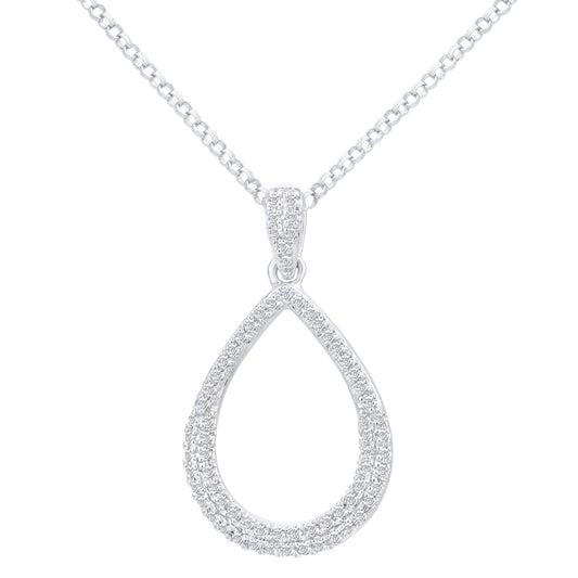 18ct White Gold  20pts Diamond Teardrop Pendant Necklace 16 inch - DP1AXL625W18