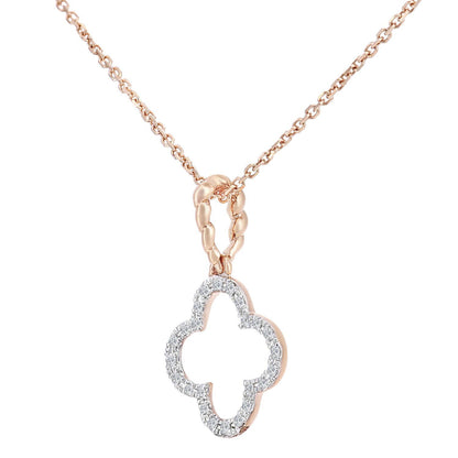 9ct Rose Gold  Round 7pts Diamond Flower Pendant Necklace 16 inch - DP1AXL636R