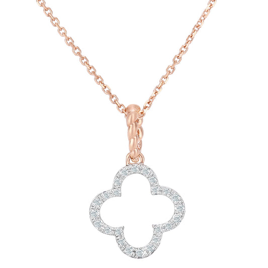 9ct Rose Gold  Round 7pts Diamond Flower Pendant Necklace 16 inch - DP1AXL636R