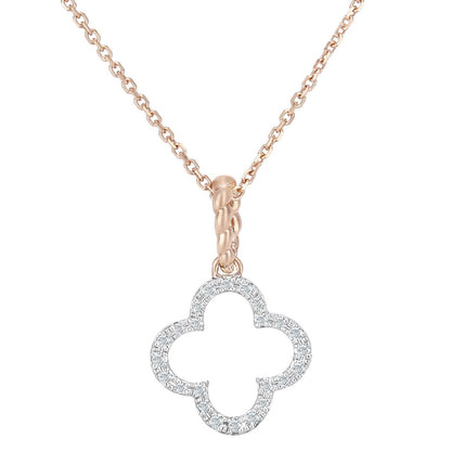 9ct Rose Gold  Round 7pts Diamond Flower Pendant Necklace 16 inch - DP1AXL636R