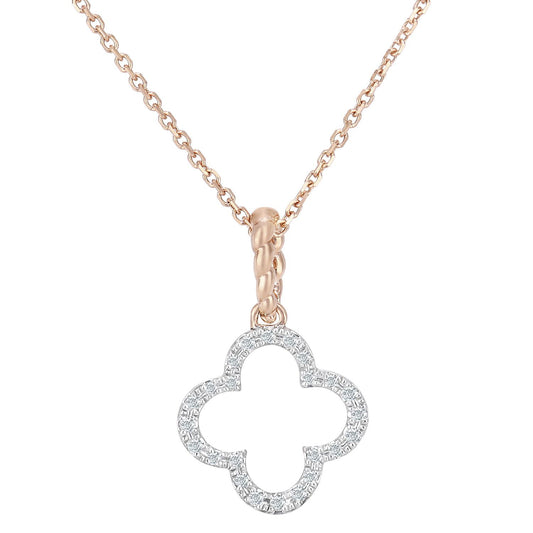 9ct Rose Gold  Round 7pts Diamond Flower Pendant Necklace 16 inch - DP1AXL636R