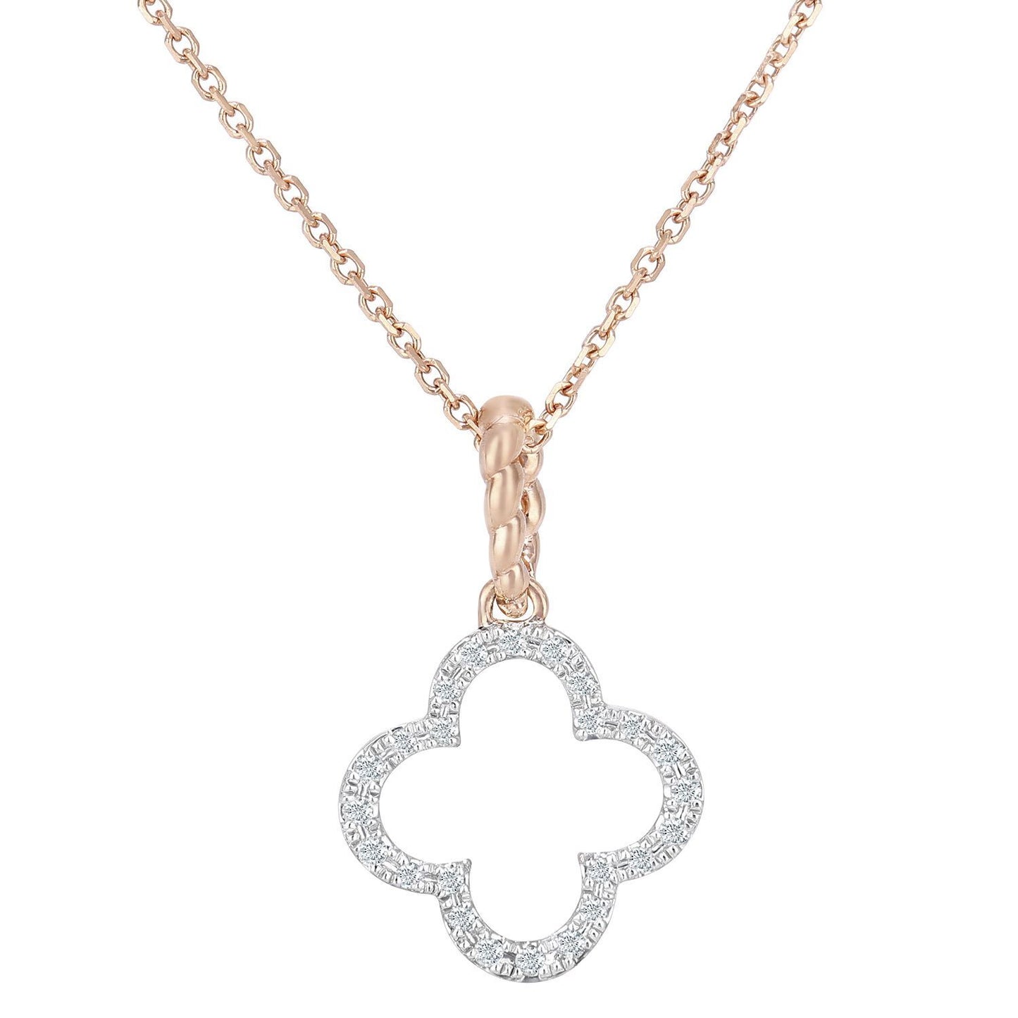 9ct Rose Gold  Round 7pts Diamond Flower Pendant Necklace 16 inch - DP1AXL636R