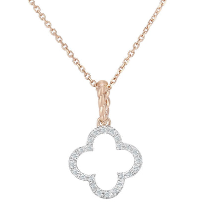 9ct Rose Gold  Round 7pts Diamond Flower Pendant Necklace 16 inch - DP1AXL636R