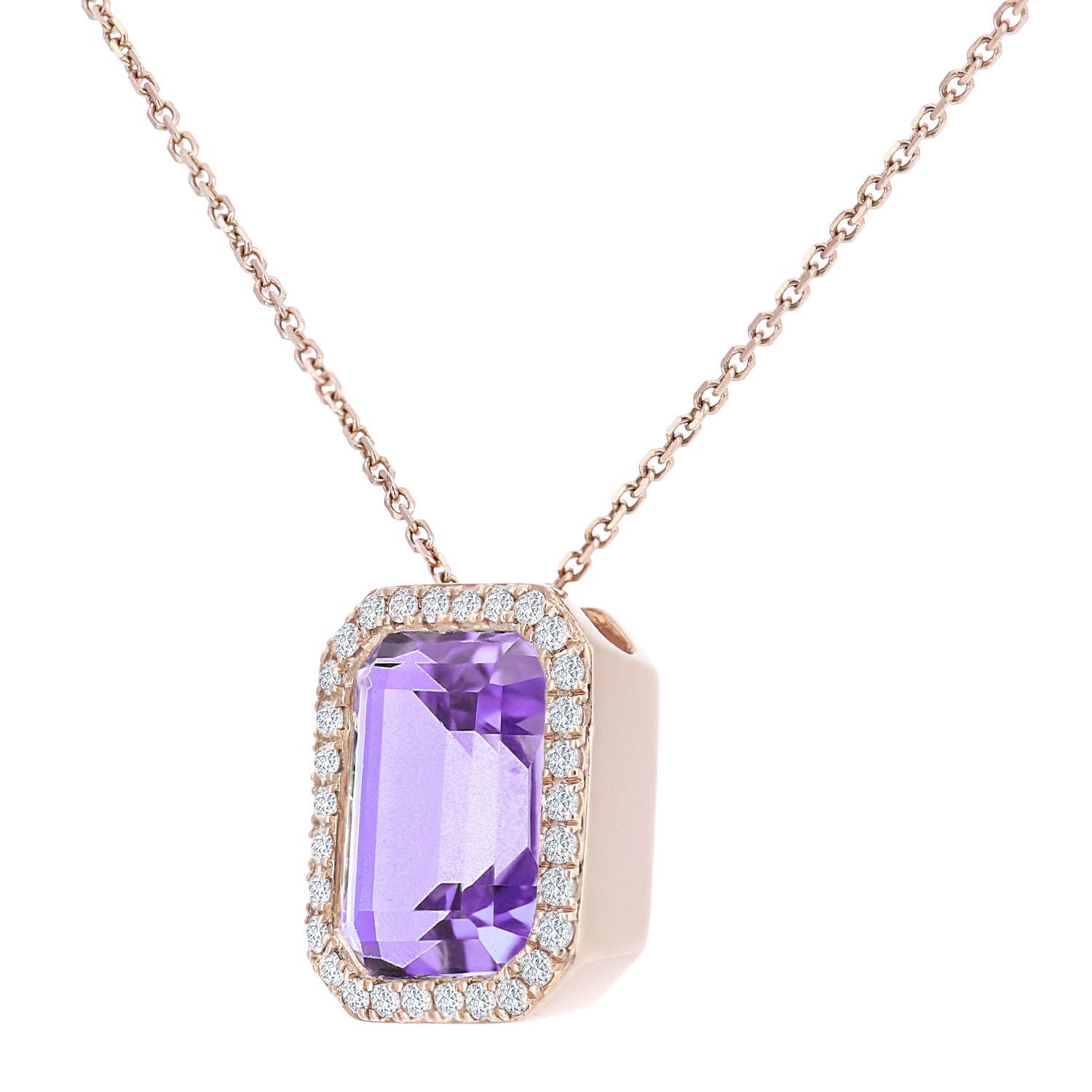 9ct Rose Gold  15pts Diamond Octagon 3.3ct Amethyst Necklace 16" - DP1AXL677RAM