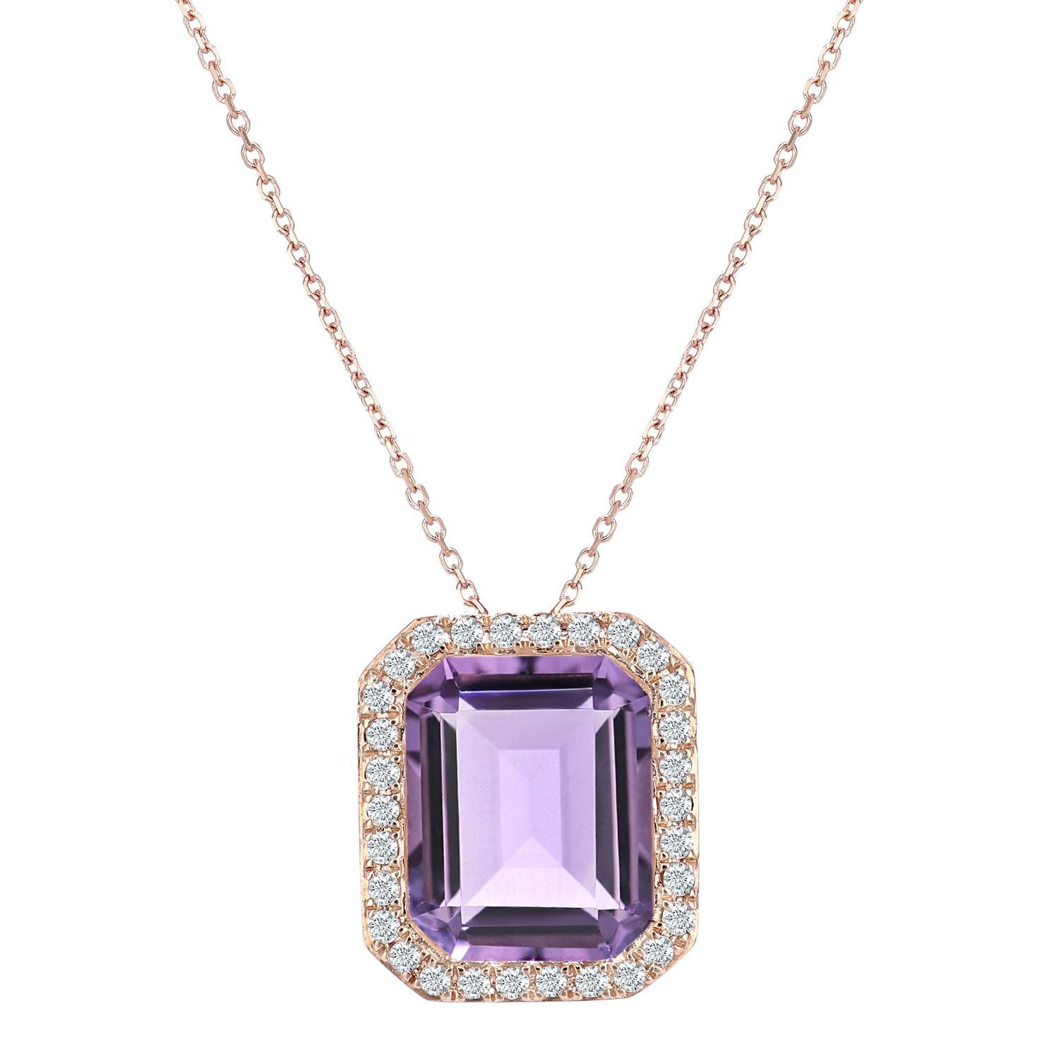 9ct Rose Gold  15pts Diamond Octagon 3.3ct Amethyst Necklace 16" - DP1AXL677RAM