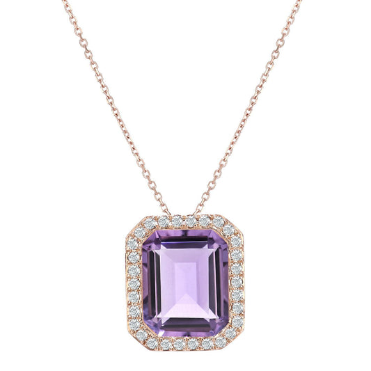 9ct Rose Gold  15pts Diamond Octagon 3.3ct Amethyst Necklace 16" - DP1AXL677RAM