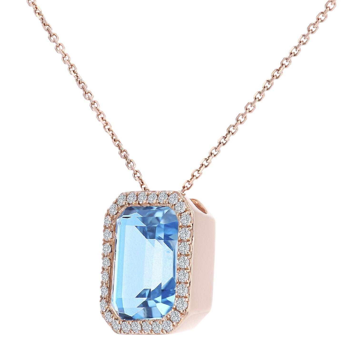 9ct Rose Gold  Diamond Octagon 3.95ct Blue Topaz Necklace 16" - DP1AXL677RBT