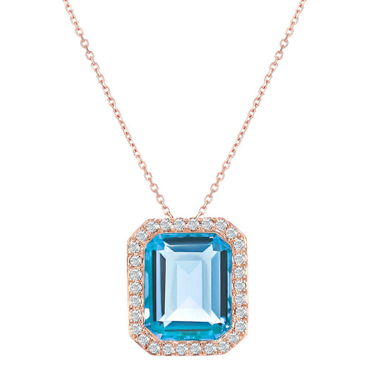 9ct Rose Gold  Diamond Octagon 3.95ct Blue Topaz Necklace 16" - DP1AXL677RBT