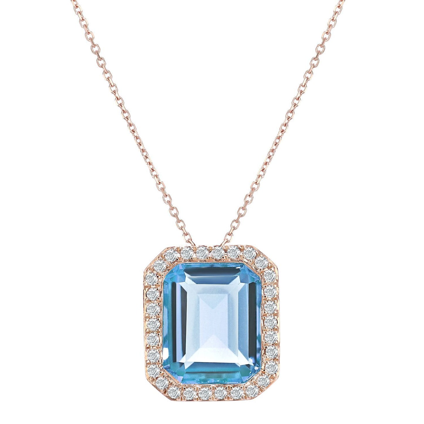 9ct Rose Gold  Diamond Octagon 3.95ct Blue Topaz Necklace 16" - DP1AXL677RBT