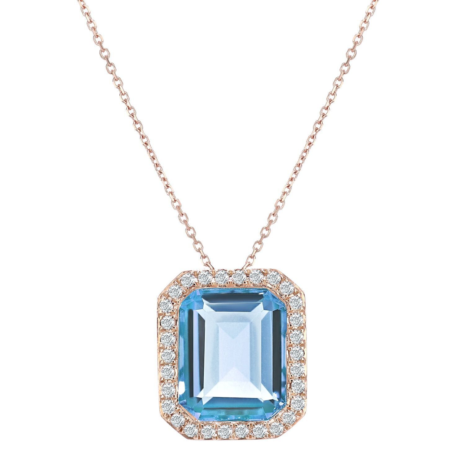 9ct Rose Gold  Diamond Octagon 3.95ct Blue Topaz Necklace 16" - DP1AXL677RBT