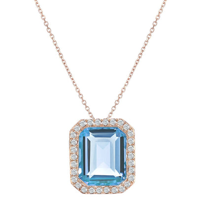 9ct Rose Gold  Diamond Octagon 3.95ct Blue Topaz Necklace 16" - DP1AXL677RBT