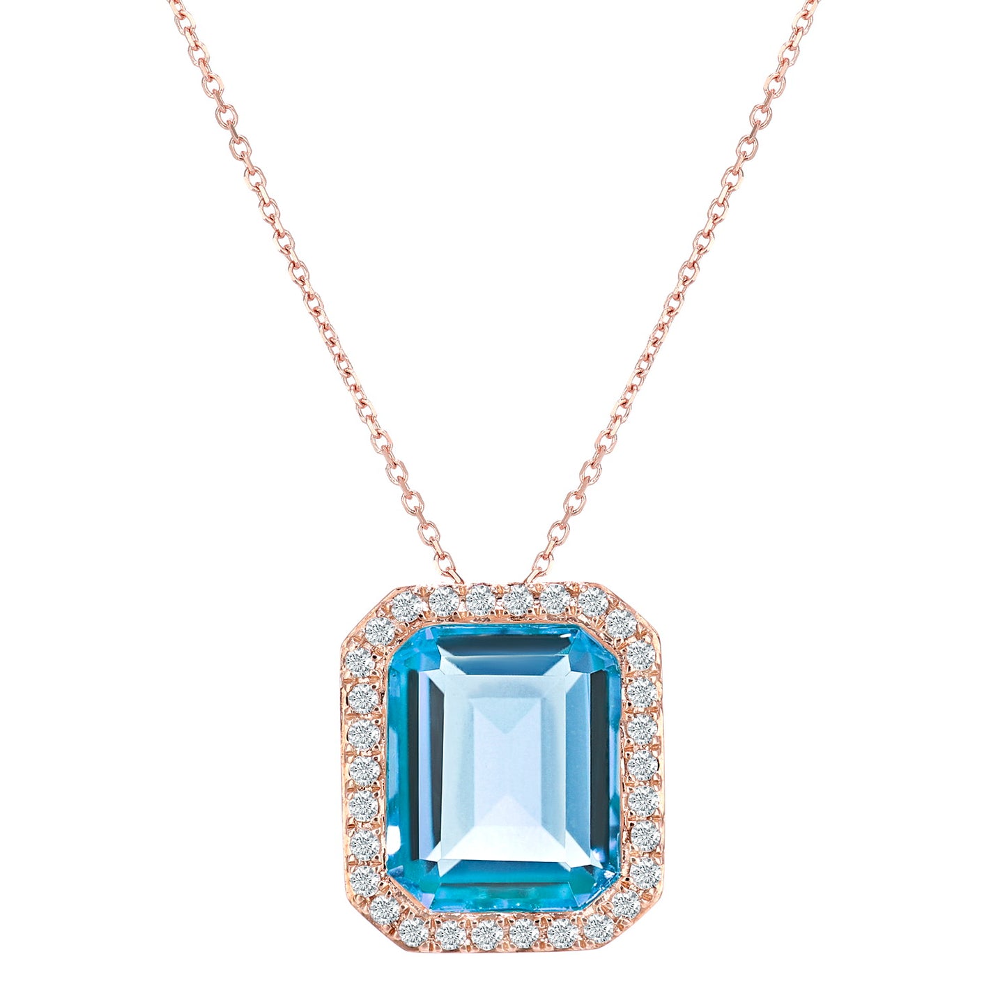 9ct Rose Gold  Diamond Octagon 3.95ct Blue Topaz Necklace 16" - DP1AXL677RBT