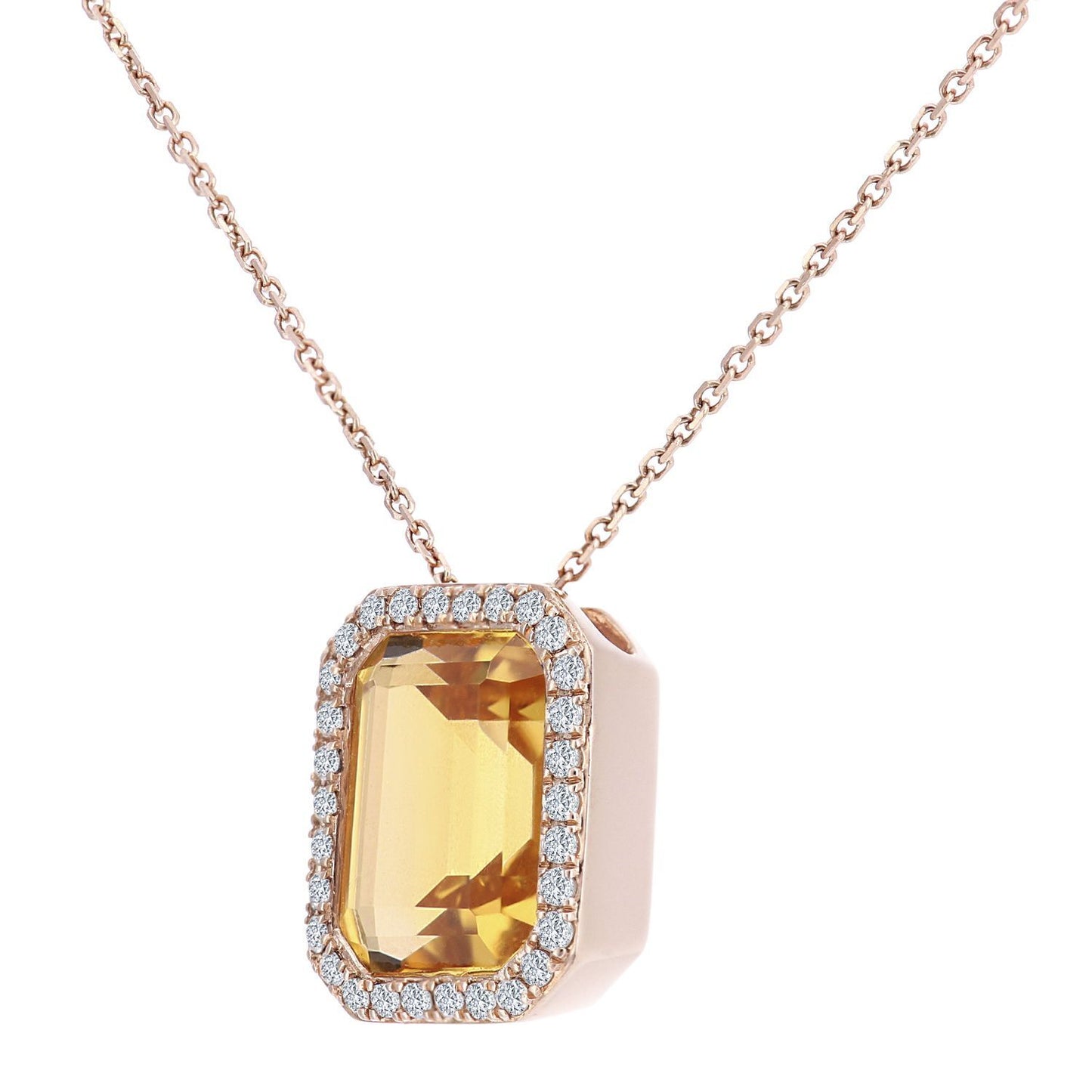 9ct Rose Gold  15pts Diamond Octagon 3.1ct Citrine Necklace 16" - DP1AXL677RCT