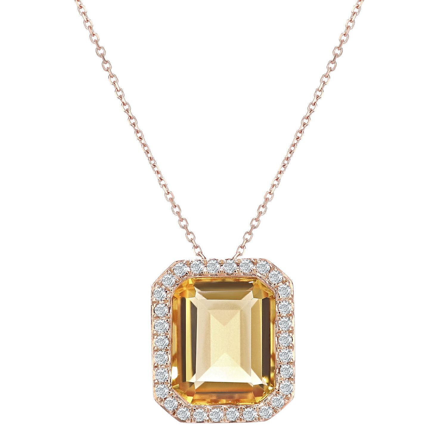 9ct Rose Gold  15pts Diamond Octagon 3.1ct Citrine Necklace 16" - DP1AXL677RCT