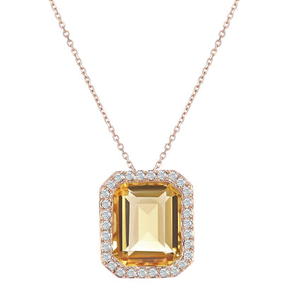 9ct Rose Gold  15pts Diamond Octagon 3.1ct Citrine Necklace 16" - DP1AXL677RCT