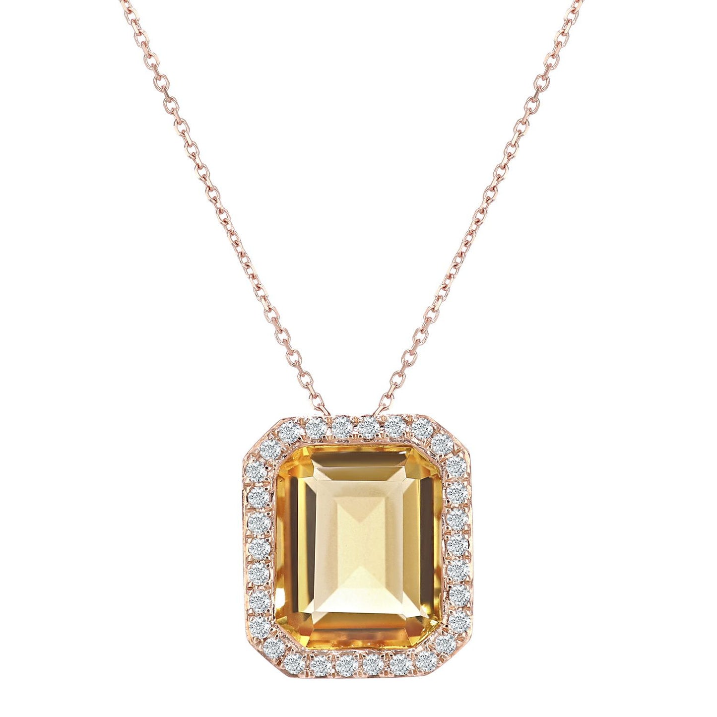 9ct Rose Gold  15pts Diamond Octagon 3.1ct Citrine Necklace 16" - DP1AXL677RCT