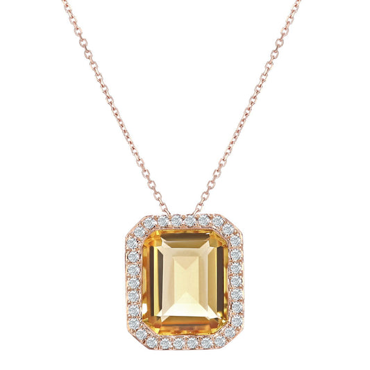 9ct Rose Gold  15pts Diamond Octagon 3.1ct Citrine Necklace 16" - DP1AXL677RCT