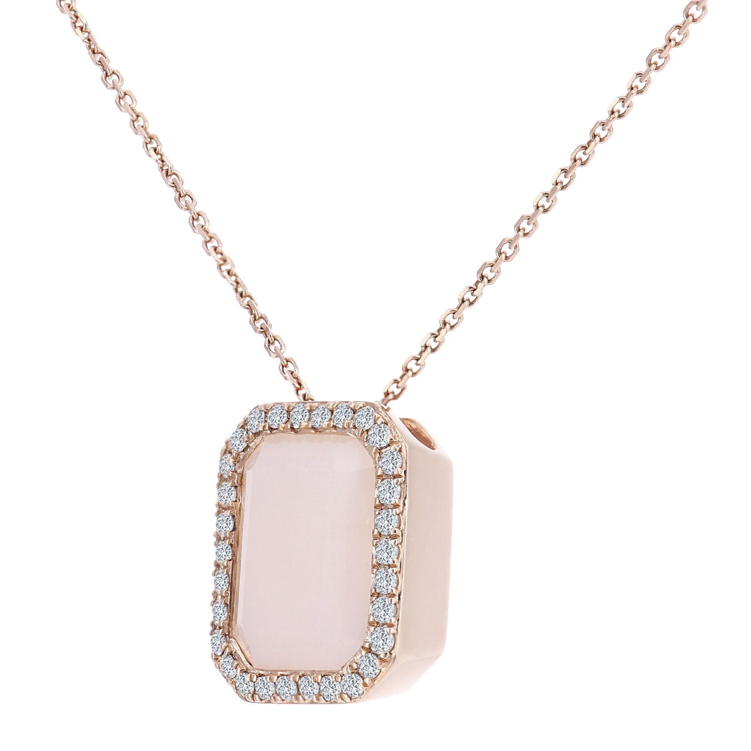9ct Rose Gold  15pts Diamond Octagon 2.4ct Opal Necklace 16" - DP1AXL677RPOP