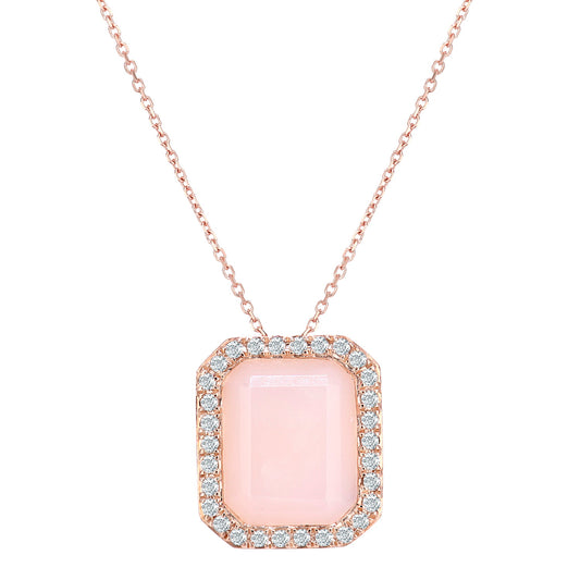 9ct Rose Gold  15pts Diamond Octagon 2.4ct Opal Necklace 16" - DP1AXL677RPOP