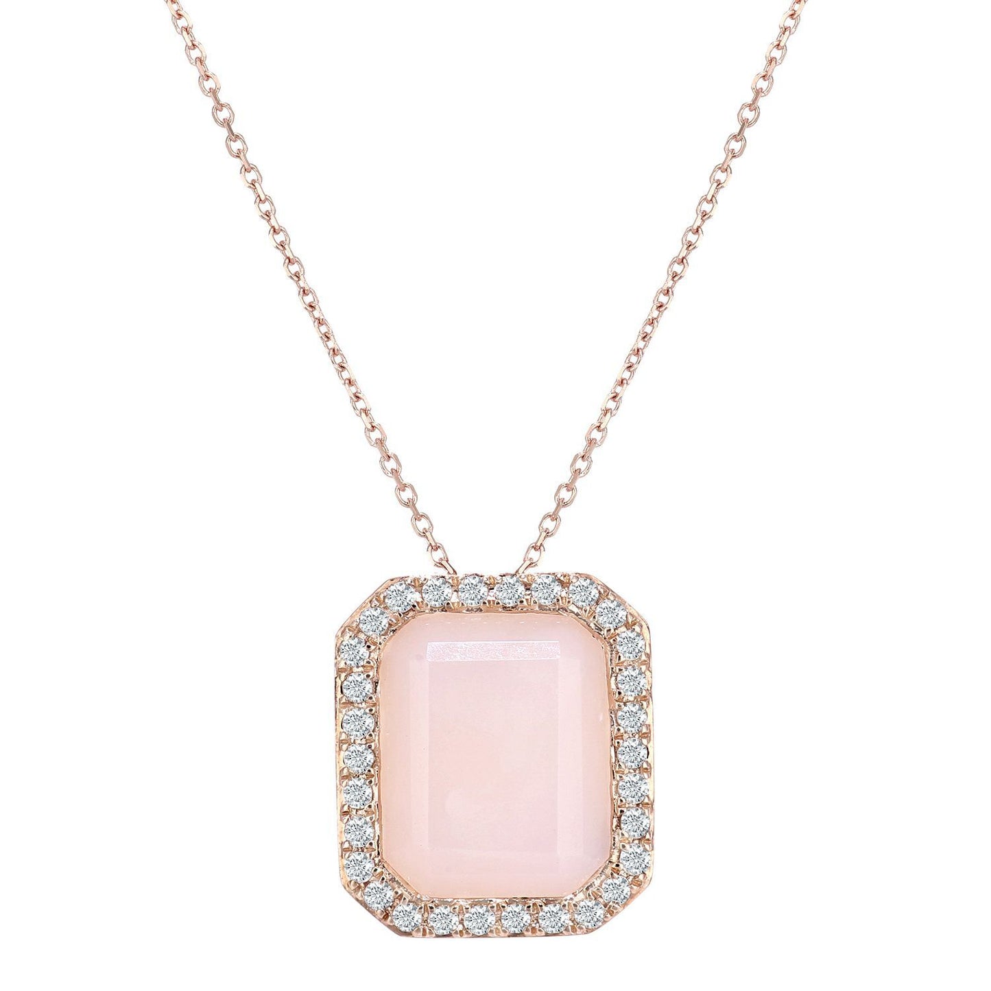 9ct Rose Gold  15pts Diamond Octagon 2.4ct Opal Necklace 16" - DP1AXL677RPOP