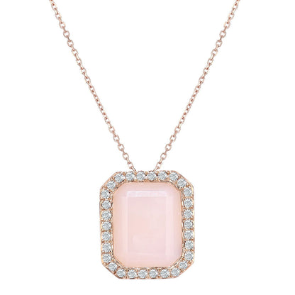 9ct Rose Gold  15pts Diamond Octagon 2.4ct Opal Necklace 16" - DP1AXL677RPOP